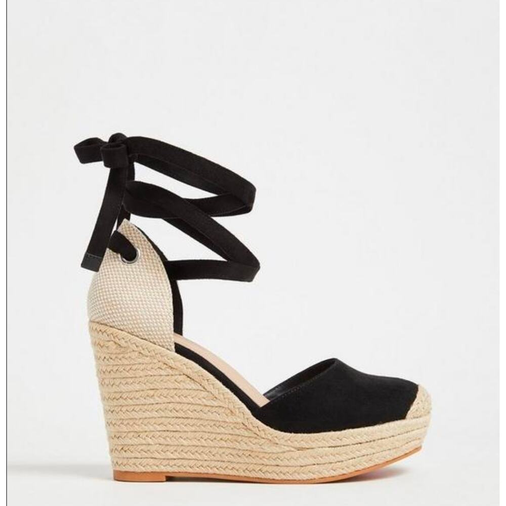 Torrid Black Espadrille Wedge Sandals Size 7.5 WW Lace Up Ankle Strap Platform